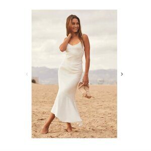 NWT Lulus Strictly Romance White Satin Asymmetrical Tiered Midi Dress